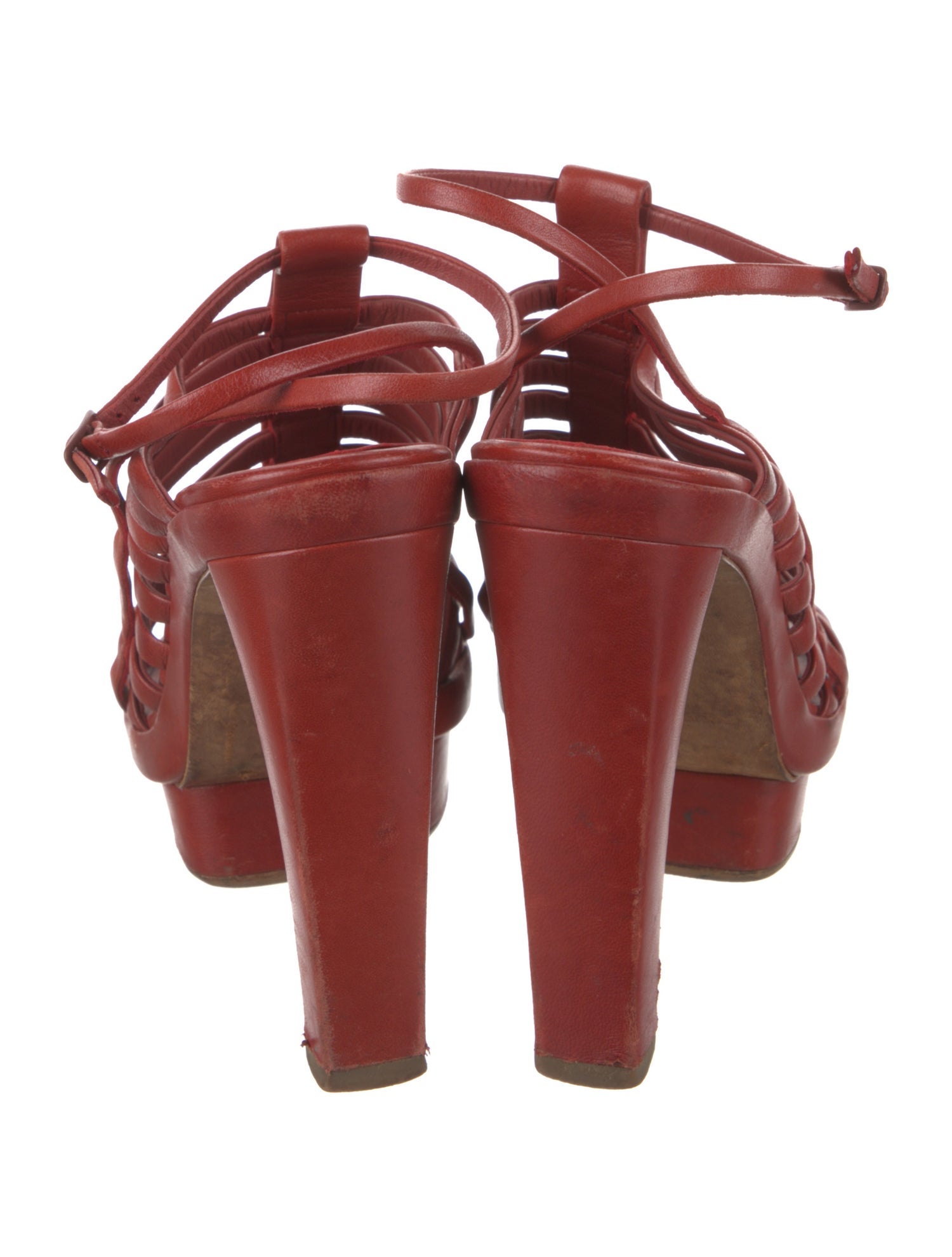 Balenciaga Leather Cutout Accent T-Strap Sandals
